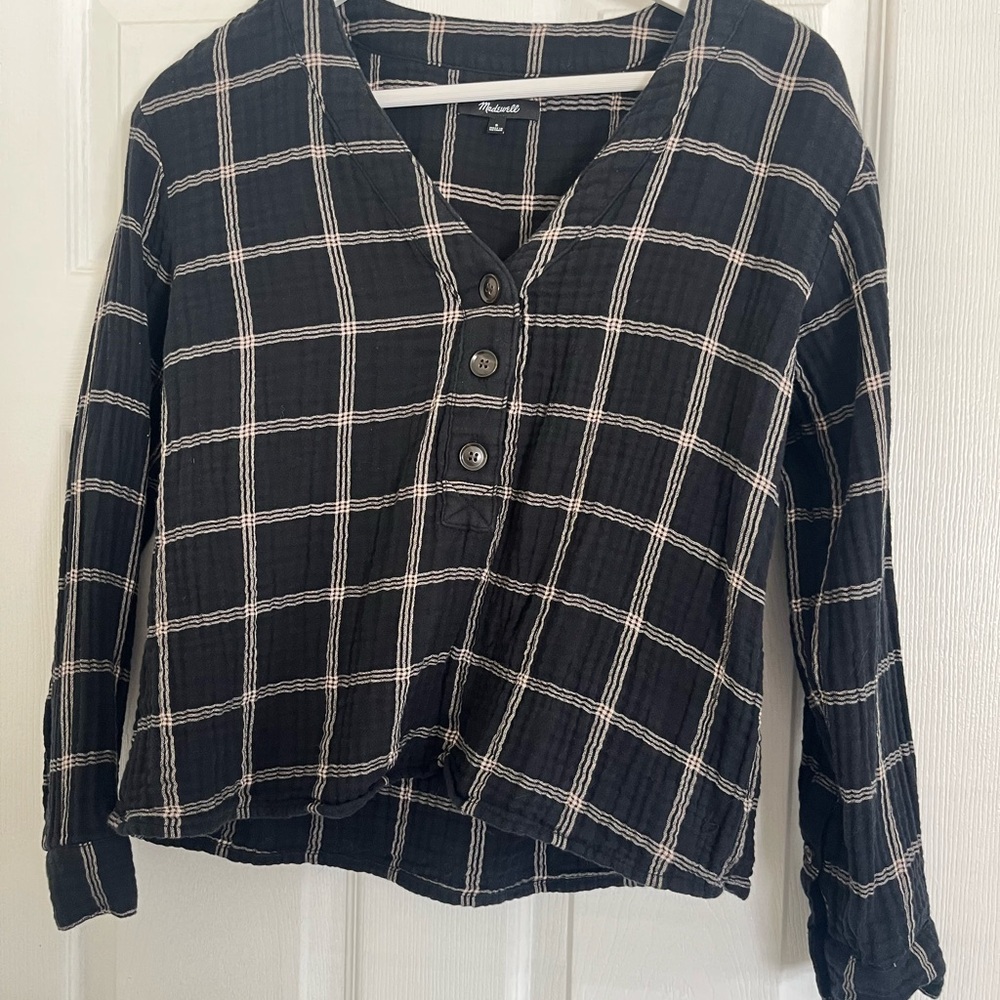 Madewell Plaid Black Button-Up Top